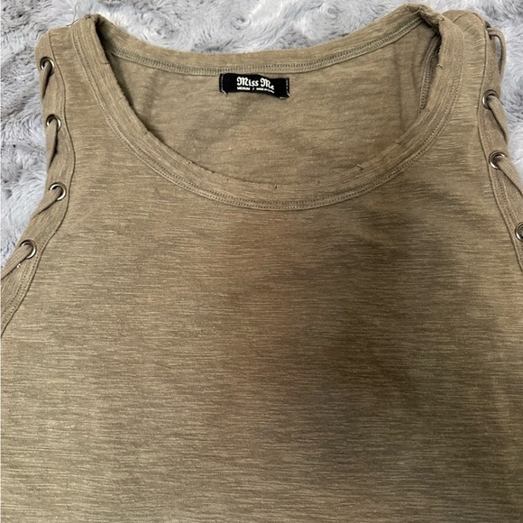 Miss Me Women's Sleeveless Tank Top Olive Green Shoelace Detail Sleeves Medium - Picture 4 of 12